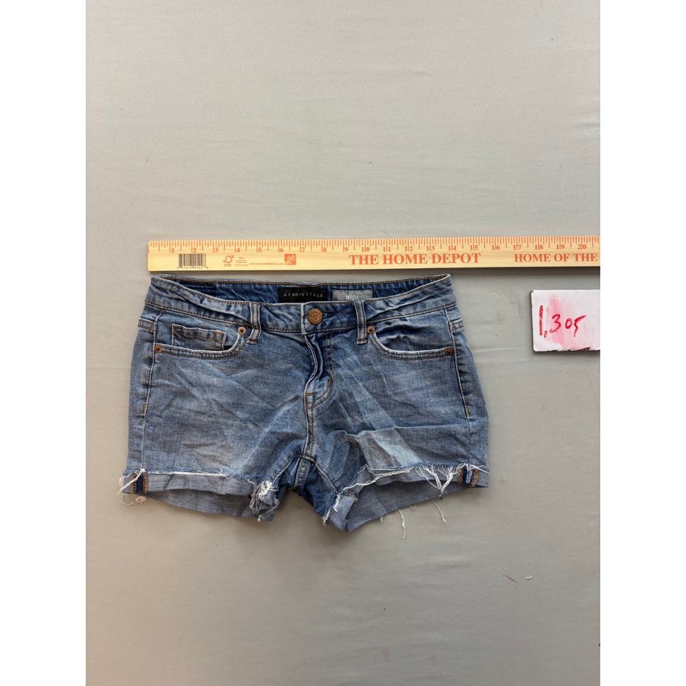 Aeropostale Women Blue Midi Denim Shorts Raw Hem Size 2